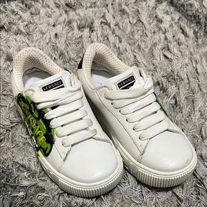 Versace Kids Sneakers in White with Neon Green Details